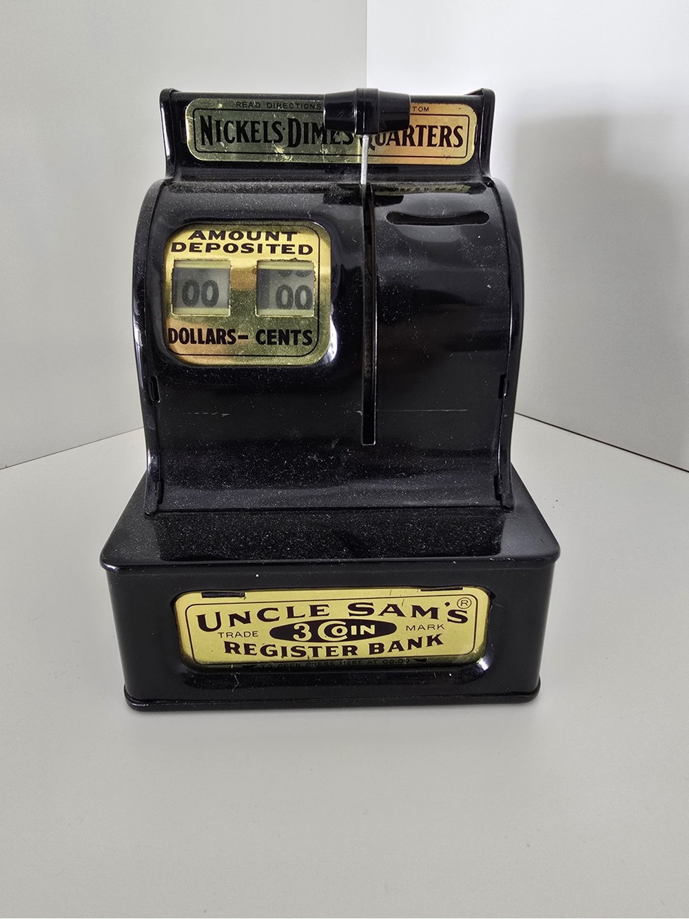 Uncle Sam's 3¢ Register Bank - Black Vintage Toy Cash Register